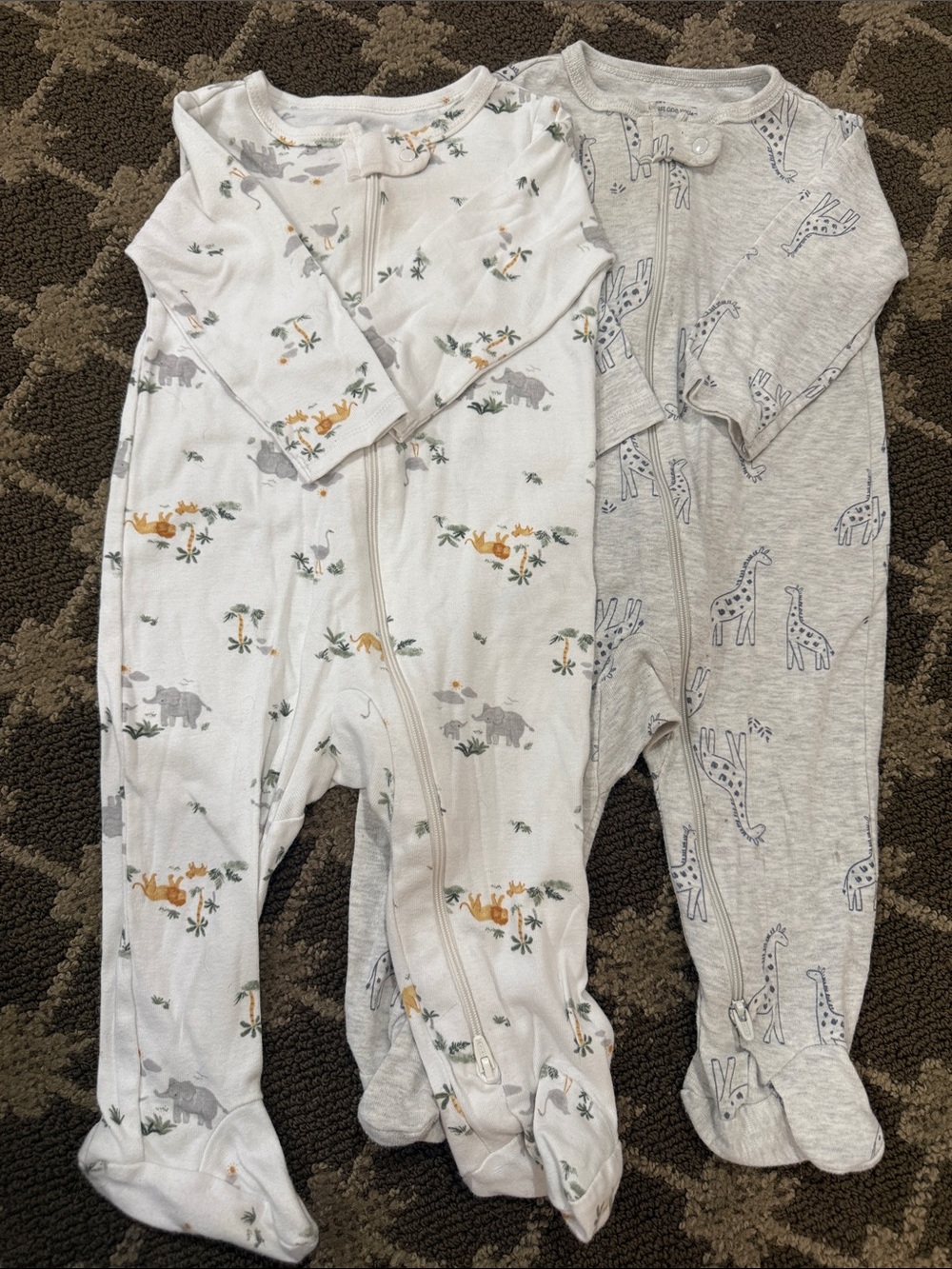 Carter's White and Light Gray Safari Print Footed One-Pieces